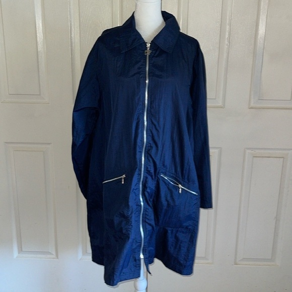 Diane Von Furstenberg Dark Blue Water Resistant Packable Windbreaker - Picture 1 of 8